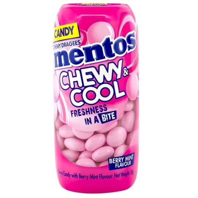 Mentos Chewy & Cool Candy, ягодно-мятный вкус, 36 г. Жевательные и прохладные конфеты "Ментос"