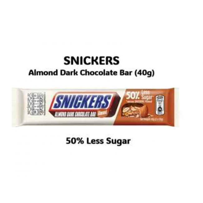 Плитка темного шоколада с миндалем Snickers содержит на 50% меньше сахара