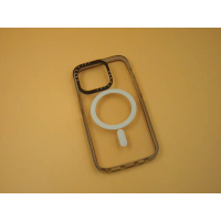 Прозрачный чехол для iPhone 14 с черно-золотой рамкой