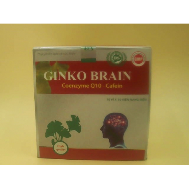 Биологически активная добавка для здоровья Ginkgo Brain Coenzyme Q10 с кофеином (10 блистерных упаковок по 10 мягких капсул)
