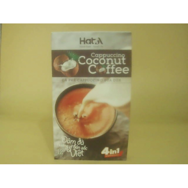 Кофе капучино 4-в-1 на кокосовом молоке марки Hata (12 пакетиков по 18 г)