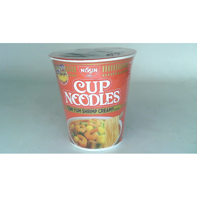Кукурузная лапша быстрого приготовления Nissin в стакане, вкус том ям с креветками (сливочный)
