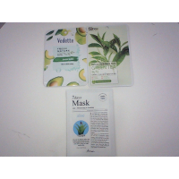 Набор из 3 бумажных масок для лица Vedette Fresh Nature. В состав масок входят натуральные ингредиенты, такие как авокадо и зеленый чай, для ухода за кожей.