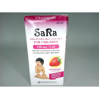 Парацетамол Sara, обезболивающее и жаропонижающее, клубничный вкус для детей