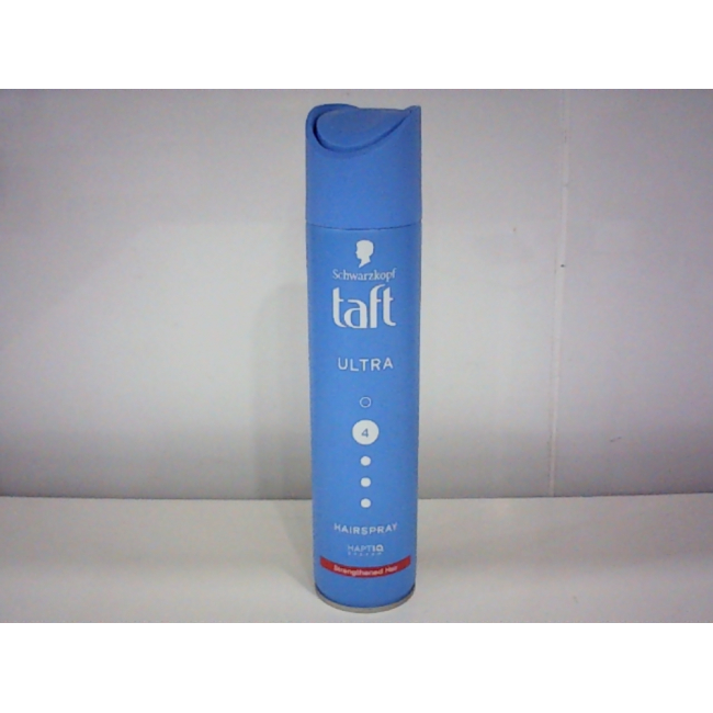 Флакон лака для волос Schwarzkopf Taft Ultra с синим рисунком.