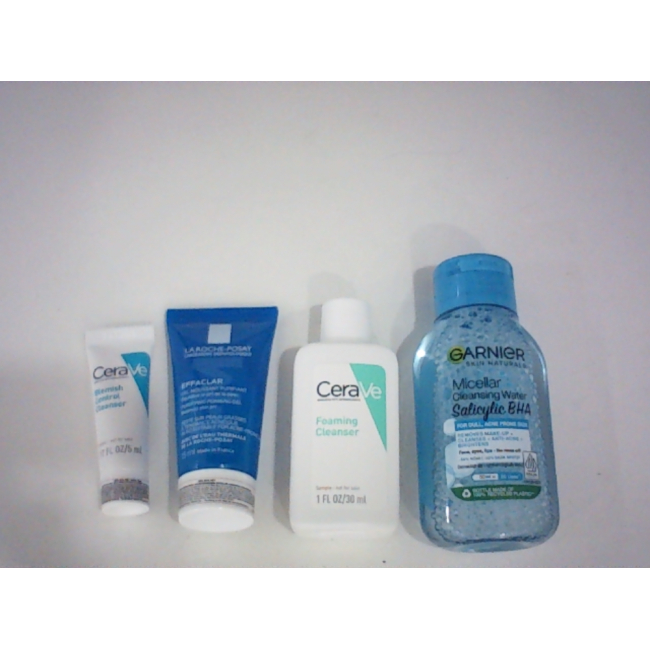 set 4 mỹ phẩm cho da mặt gồm CeraVe Blemish Control Cleanser La Roche-Posay Effaclar Gel Moussant Purifiant CeraVe Foaming Cleanser Garnier Micellar Cleansing Water Salicylic BHA
