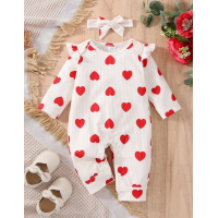 Комбинезон с рюшами и повязкой на голову Baby Heart Print