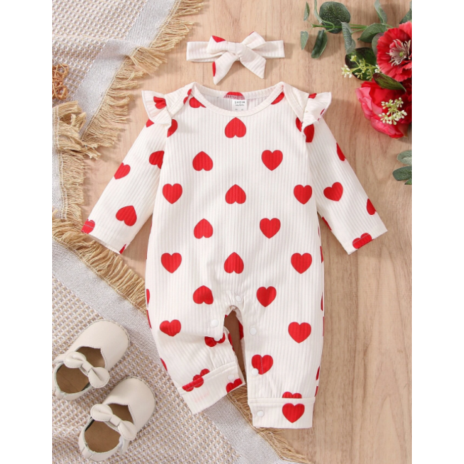 Комбинезон с рюшами и повязкой на голову Baby Heart Print