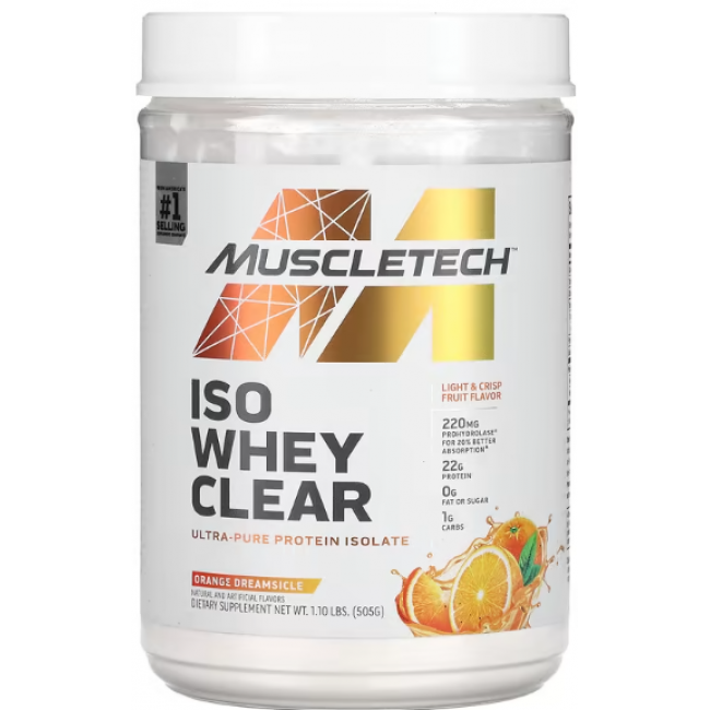 MuscleTech, ISO Whey Clear, ультрачистый изолят протеина, Апельсиновое мороженое, 1,1 фунта (505 г)